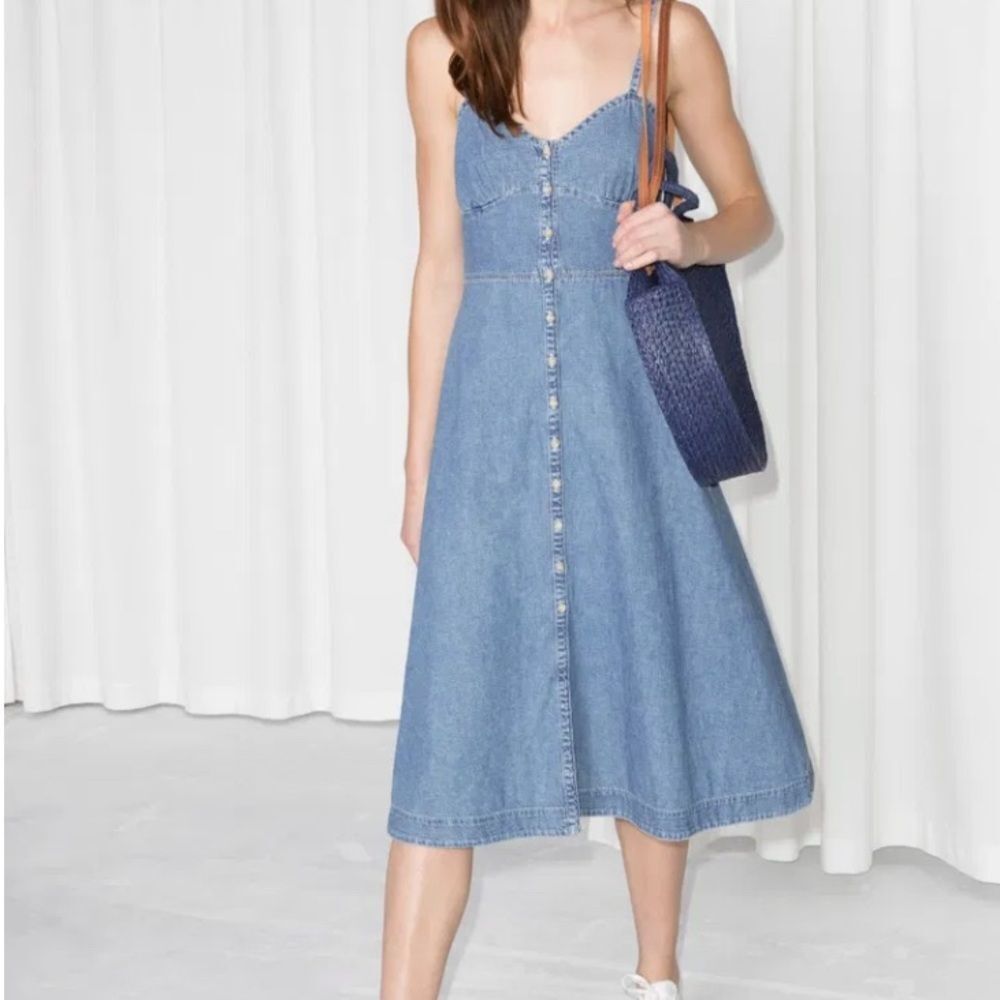 & OTHER STORIES Fit and Flare Denim Dress Open Tie Back- Size 12